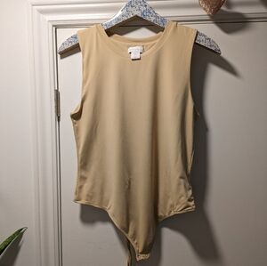 House of Harlow 1960 Beige Bodysuit Sleeveless Crew Neck Women’s XL Minimalist